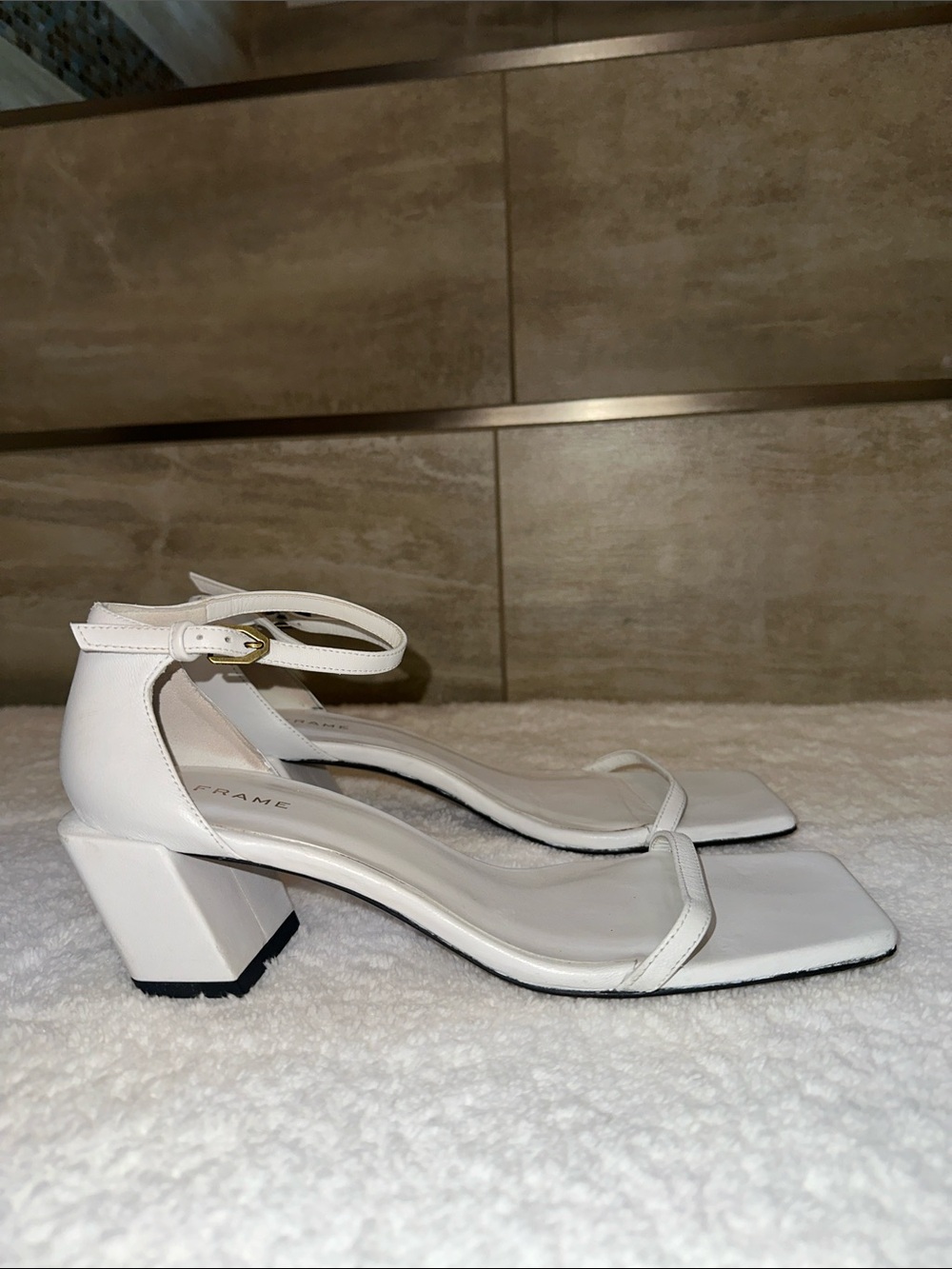 Frame Denim White Square-Toe Ankle-Strap Block Heels